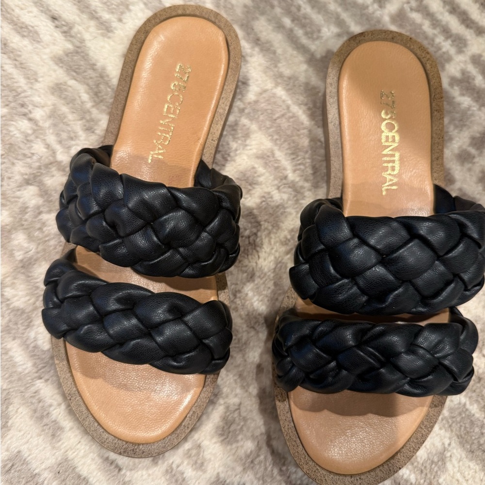 Ego Central Black Leather Braided Women's Sandals--almost brand new!!